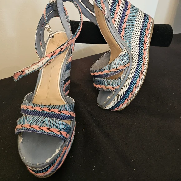 Gianni Bini Blue and Pink Espadrilles with Intricate Straps - Picture 2 of 6